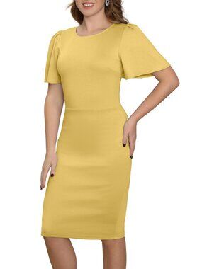 Women's Short Sleeve Sheath Midi Dress Elegant Fitted Modest Cocktail Dress   XL